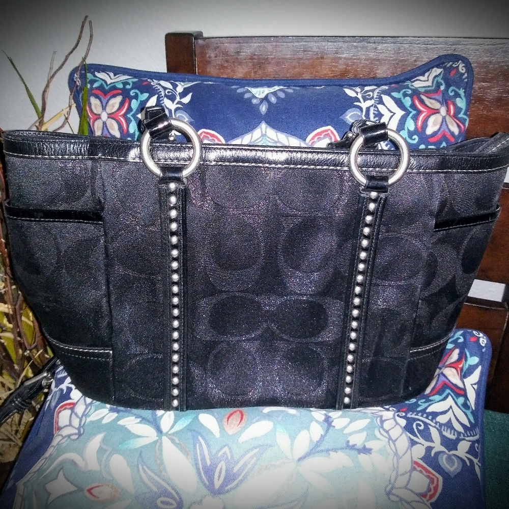 Used COACH Metallic Signature Studded Tote 